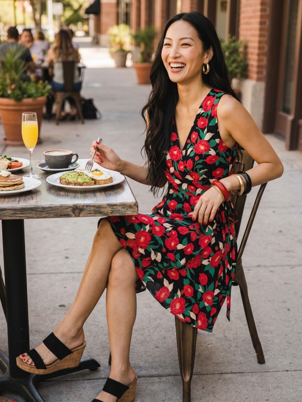 Lush Red Floral V Neck Wrap Dress | Flower Print Sleeveless Ruffle Hem Mini - Picture 4 of 5